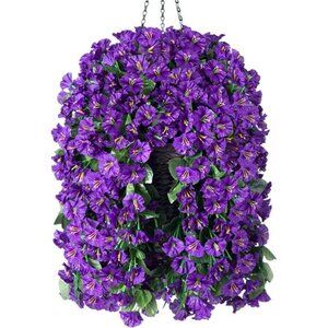 Artificial Faux Hanging Flowers Plants Basket for Spring Summer Outdoor Porch